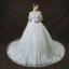Chic / Belle Ivoire Robe De Mariée 2018 Robe Boule Transparentes V-Cou Manches Courtes Dos Nu Appliques En Dentelle Paillettes Perle Royal Train Volants