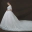 Chic / Belle Ivoire Robe De Mariée 2018 Robe Boule Transparentes V-Cou Manches Courtes Dos Nu Appliques En Dentelle Paillettes Perle Royal Train Volants