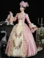 Vintage / Retro Medieval Candy Pink Prom Dresses 2024 3D Lace Printing Floral Floor-Length / Long U-Neck Long Sleeve A-Line / Princess Ball Gown Cosplay Prom Formal Dresses
