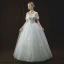 Chic / Belle Ivoire Transparentes Robe De Mariée 2018 Robe Boule Encolure Dégagée Manches Courtes Dos Nu Appliques En Dentelle Paillettes Perle Perlage Longue Volants