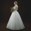 Chic / Belle Ivoire Transparentes Robe De Mariée 2018 Robe Boule Encolure Dégagée Manches Courtes Dos Nu Appliques En Dentelle Paillettes Perle Perlage Longue Volants