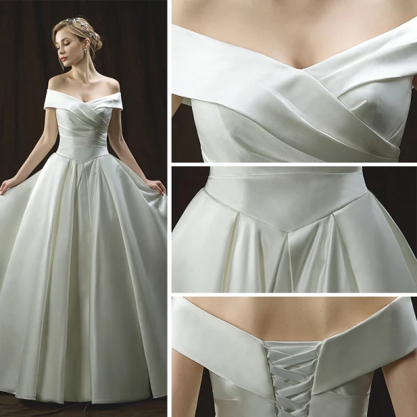 Chic / Beautiful Ivory Wedding Dresses 2018 A-Line / Princess Off-The-Shoulder Short Sleeve Backless Floor-Length / Long Ruffle