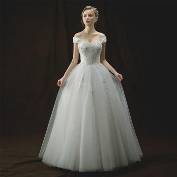 Chic Belle Ivoire Robe De Mariée 2018 Princesse De L Épaule Manches Courtes Dos Nu Appliques En Dentelle Fleur Perle Paillettes Longue Volants