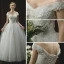 Chic / Beautiful Ivory Wedding Dresses 2018 A-Line / Princess Off-The-Shoulder Short Sleeve Backless Appliques Lace Flower Pearl Sequins Floor-Length / Long Ruffle
