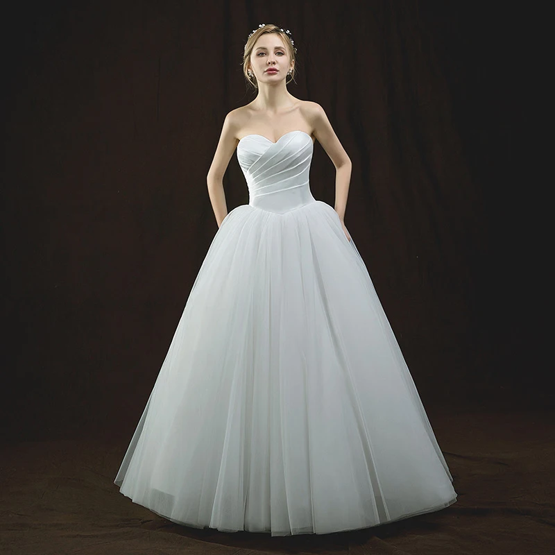 Enkel Elfenben Brudekjoler 2018 Ballkjole Kjæreste Uten Ermer Ryggløse Lange Buste