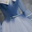 Chic / Beautiful Sky Blue Prom Dresses 2017 Ball Gown V-Neck Long Sleeve Appliques Flower Beading Pearl Rhinestone Bow Sash Floor-Length / Long Ruffle Backless Formal Dresses