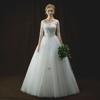 Chic Belle Ivoire Percé Robe De Mariée 2018 Princesse Encolure Dégagée 1 2 Manches Dos Nu Appliques En Dentelle Paillettes Perle Perlage Longue Volants