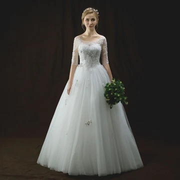 Chic Beautiful Ivory Pierced Wedding Dresses 2018 A Line Princess Scoop Neck 1 2 Sleeves Backless Appliques Lace Sequins Pearl Beading Floor Length Long Ruffle