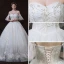 Fine Elfenben Brudekjoler 2018 Ballkjole Av Skulderen Kjæreste 1/2 Ermer Ryggløse Appliques Blonder Paljetter Beading Cathedral Train Buste