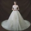 Bling Bling Ivoire Robe De Mariée 2018 Robe Boule De l'épaule Transparentes V-Cou Manches Courtes Dos Nu Glitter Étoile Appliques En Dentelle Perle Perlage Cathedral Train Volants