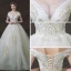 Bling Bling Ivoire Robe De Mariée 2018 Robe Boule De l'épaule Transparentes V-Cou Manches Courtes Dos Nu Glitter Étoile Appliques En Dentelle Perle Perlage Cathedral Train Volants
