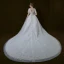 Luxe Ivoire Robe De Mariée 2018 Robe Boule Transparentes V-Cou Manches Courtes Dos Nu Appliques En Dentelle Paillettes Perlage Cathedral Train Volants
