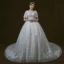 Luxe Ivoire Robe De Mariée 2018 Robe Boule Transparentes V-Cou Manches Courtes Dos Nu Appliques En Dentelle Paillettes Perlage Cathedral Train Volants