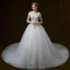 Bling Bling Ivoire Robe De Mariée 2018 Robe Boule De l'épaule Manches Courtes Dos Nu Étoile Appliques En Dentelle Perle Perlage Cathedral Train Volants