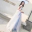 Élégant Bleu Ciel Robe De Soirée 2018 Princesse De l'épaule Manches Courtes Appliques En Dentelle Ceinture Longue Volants Dos Nu Robe De Ceremonie