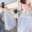 Élégant Bleu Ciel Robe De Soirée 2018 Princesse De l'épaule Manches Courtes Appliques En Dentelle Ceinture Longue Volants Dos Nu Robe De Ceremonie
