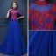 Chinesischer Stil Königliches Blau Durchsichtige Abendkleider 2018 Empire Stehkragen 1/2 Ärmel Applikationen Mit Spitze Strass Perlenstickerei Hof-Schleppe Rüschen Festliche Kleider