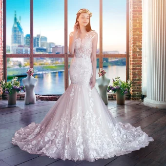Illusion Champagne See Through Wedding Dresses 2018 Trumpet Mermaid Scoop Neck Cap Sleeves Backless Appliques Pierced Lace Court Train Ruffle