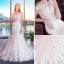 Illusion Champagne See-through Wedding Dresses 2018 Trumpet / Mermaid Scoop Neck Cap Sleeves Backless Appliques Pierced Lace Court Train Ruffle
