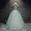 Moderne / Mode Multi-Couleurs Robe De Bal 2017 Robe Boule Encolure Dégagée Manches Courtes Appliques En Dentelle Fleur Paillettes Perlage Perle Longue Volants Percé Dos Nu Robe De Ceremonie