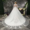 Classic Romantic Church Wedding Dresses 2017 Lace Appliques Backless Long Sleeve Scoop Neck Cathedral Train White Ball Gown