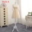 Chic / Belle Champagne Transparentes Été Robe Demoiselle D'honneur 2018 Princesse Encolure Dégagée 1/2 Manches Appliques En Dentelle Noeud Ceinture Volants Dos Nu Robe Pour Mariage
