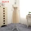 Chic / Belle Champagne Transparentes Été Robe Demoiselle D'honneur 2018 Princesse Encolure Dégagée 1/2 Manches Appliques En Dentelle Noeud Ceinture Volants Dos Nu Robe Pour Mariage