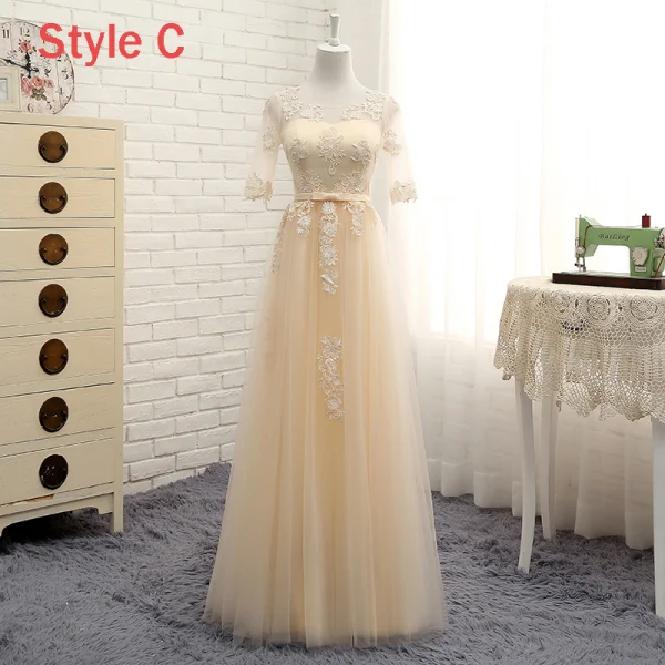 Chic / Belle Champagne Transparentes Été Robe Demoiselle D'honneur 2018 Princesse Encolure Dégagée 1/2 Manches Appliques En Dentelle Noeud Ceinture Volants Dos Nu Robe Pour Mariage