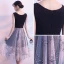 Élégant Noire Gris de retour Robe De Graduation 2018 Princesse Encolure Dégagée Sans Manches Impression Fleur Tulle Mi-Longues Volants Robe De Ceremonie