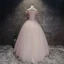 Modern / Fashion Pearl Pink Prom Dresses 2017 Ball Gown Off-The-Shoulder Short Sleeve Appliques Lace Flower Pearl Rhinestone Floor-Length / Long Ruffle Backless Formal Dresses