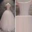 Modern / Fashion Pearl Pink Prom Dresses 2017 Ball Gown Off-The-Shoulder Short Sleeve Appliques Lace Flower Pearl Rhinestone Floor-Length / Long Ruffle Backless Formal Dresses