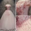 Modern / Fashion Pearl Pink Prom Dresses 2017 Ball Gown Off-The-Shoulder Short Sleeve Appliques Lace Flower Pearl Rhinestone Floor-Length / Long Ruffle Backless Formal Dresses