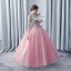 Modern / Fashion Champagne Blushing Pink Prom Dresses 2017 Ball Gown Scoop Neck Sleeveless Appliques Lace Rhinestone Bow Sash Floor-Length / Long Ruffle Pierced Backless Formal Dresses