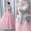 Modern / Fashion Champagne Blushing Pink Prom Dresses 2017 Ball Gown Scoop Neck Sleeveless Appliques Lace Rhinestone Bow Sash Floor-Length / Long Ruffle Pierced Backless Formal Dresses