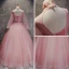 Chinese style Blushing Pink Prom Dresses 2017 Ball Gown High Neck Long Sleeve Appliques Flower Pearl Sash Floor-Length / Long Ruffle Backless Formal Dresses