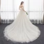 Modest / Simple Champagne Wedding Dresses 2018 Ball Gown Off-The-Shoulder Short Sleeve Backless Appliques Lace Ruffle Chapel Train