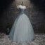 Chic / Beautiful Spotted Sky Blue Prom Dresses 2017 Ball Gown V-Neck Sleeveless Appliques Flower Pearl Floor-Length / Long Ruffle Pierced Backless Formal Dresses