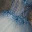 Chic / Beautiful Spotted Sky Blue Prom Dresses 2017 Ball Gown V-Neck Sleeveless Appliques Flower Pearl Floor-Length / Long Ruffle Pierced Backless Formal Dresses