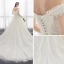 Modest / Simple Champagne Wedding Dresses 2018 Ball Gown Off-The-Shoulder Short Sleeve Backless Appliques Lace Ruffle Chapel Train