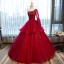 Chic / Beautiful Red Prom Dresses 2017 Ball Gown One-Shoulder Long Sleeve Appliques Flower Rhinestone Beading Floor-Length / Long Ruffle Backless Formal Dresses