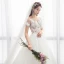 Illusion Ivory Pierced Wedding Dresses 2018 A-Line / Princess Scoop Neck Short Sleeve Appliques Lace Ruffle Chapel Train