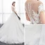 Illusion Ivory Pierced Wedding Dresses 2018 A-Line / Princess Scoop Neck Short Sleeve Appliques Lace Ruffle Chapel Train
