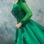 Chic / Beautiful Dark Green Prom Dresses 2017 Ball Gown Scoop Neck Long Sleeve Appliques Flower Pearl Beading Floor-Length / Long Ruffle Pierced Backless Formal Dresses