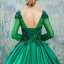 Chic / Beautiful Dark Green Prom Dresses 2017 Ball Gown Scoop Neck Long Sleeve Appliques Flower Pearl Beading Floor-Length / Long Ruffle Pierced Backless Formal Dresses