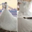Affordable Ivory Wedding Dresses 2018 Ball Gown Off-The-Shoulder Short Sleeve Backless Lace Appliques Flower Ruffle Cathedral Train