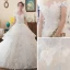 Affordable Ivory Wedding Dresses 2018 Ball Gown Off-The-Shoulder Short Sleeve Backless Lace Appliques Flower Ruffle Cathedral Train