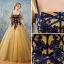 Chic / Beautiful Silver Yellow Prom Dresses 2017 Ball Gown Square Neckline Short Sleeve Appliques Lace Pearl Floor-Length / Long Ruffle Backless Formal Dresses