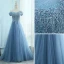 Elegant Hav Blå Ballkjoler 2018 Prinsesse Kjæreste Korte Ermer Appliques Blonder Perle Rhinestone Feie Tog Buste Ryggløse Formelle Kjoler