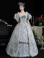 Vintage / Retro Medieval Sky Blue Pearl Flower Prom Dresses 2024 Floor-Length / Long Lace U-Neck A-Line / Princess Ball Gown Cosplay Prom Formal Dresses