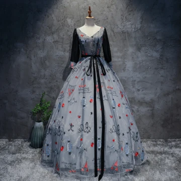 Chic Beautiful Silver Navy Blue Prom Dresses 2017 Ball Gown V Neck Long Sleeve Appliques Buckle Sash Floor Length Long Ruffle Backless Formal Dresses